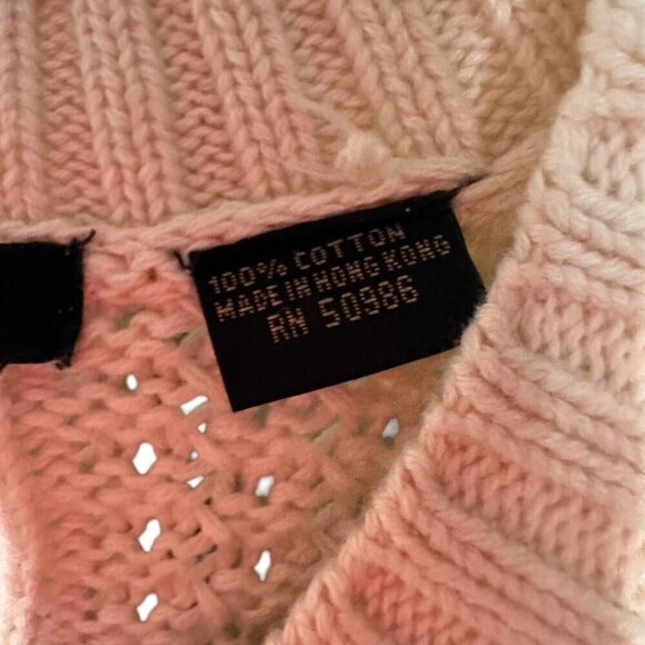 Jeanne Pierre Cable Knit Fisherman Sweater Ivory Front Pockets Preppy Size Small - Picture 7 of 9